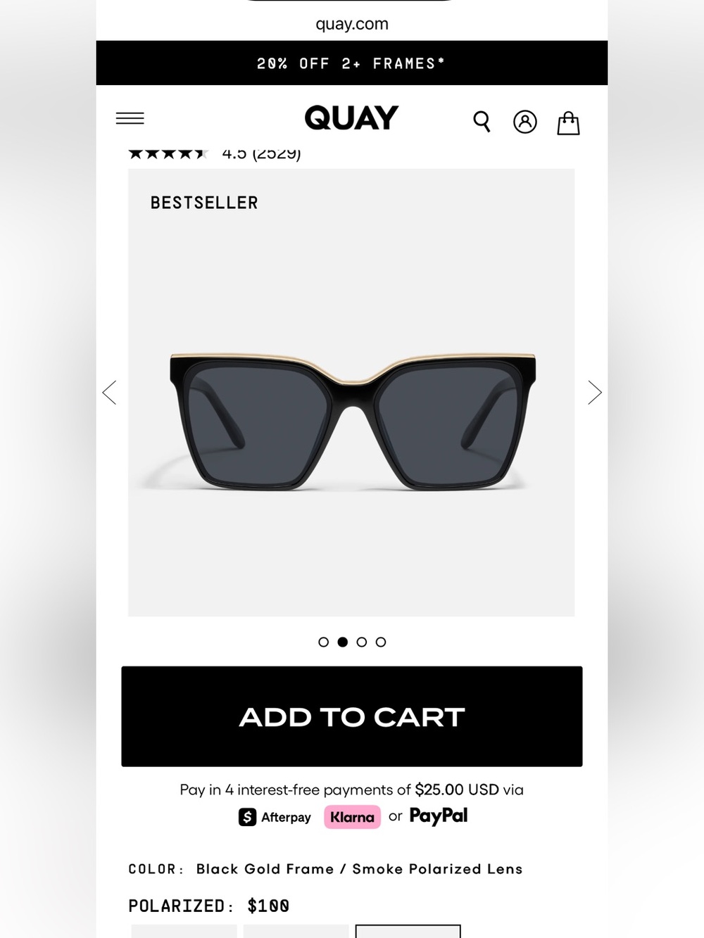 Quay Level Up Polarized Black & Gold Sunglasses